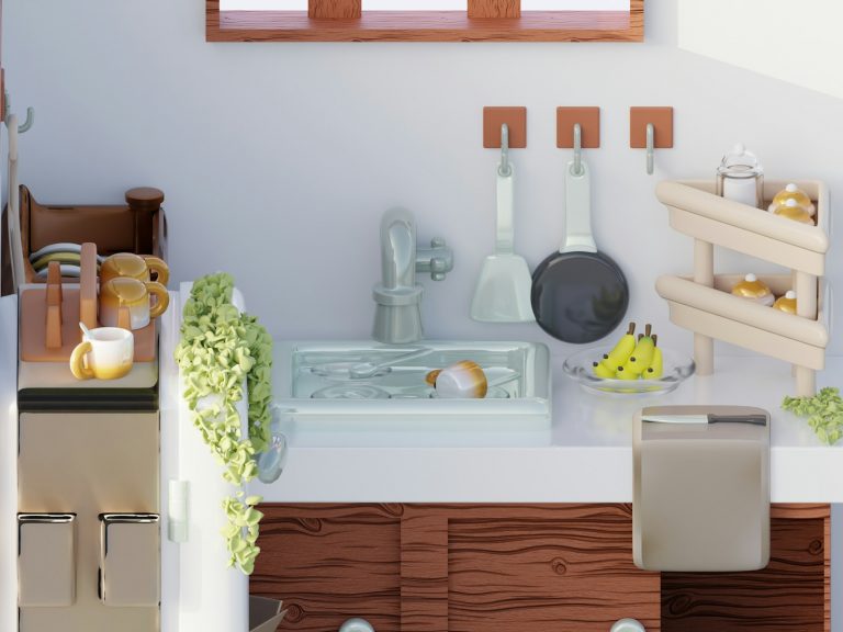 A cozy kitchen sink area with utensils and plants.
